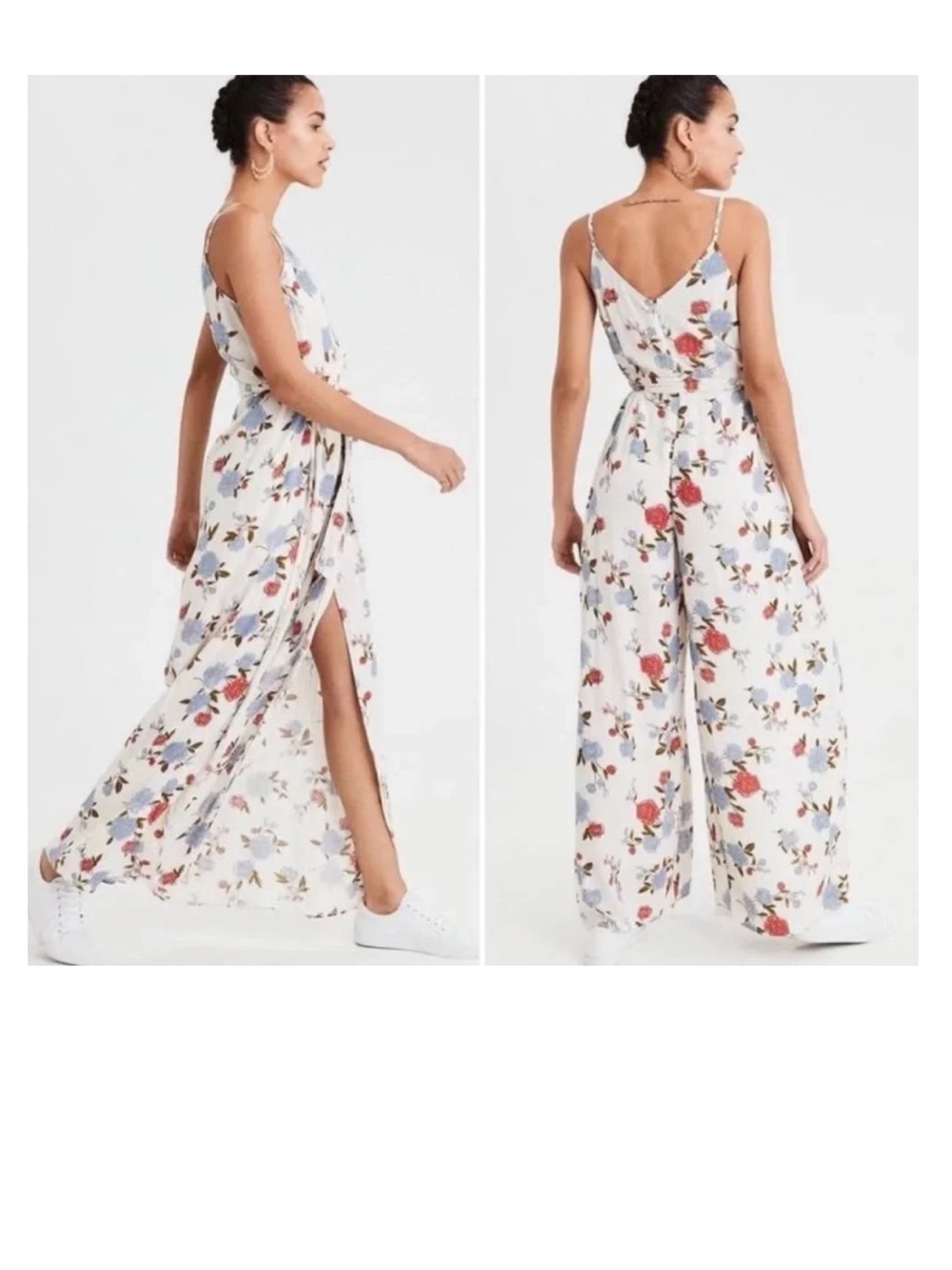 American Eagle Outfitters Off White Floral Wide-Leg Jumpsuit (missing belt)